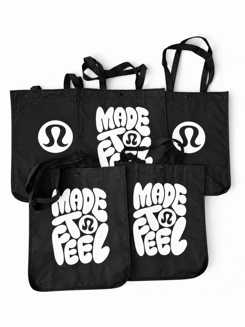 Lululemon Reusable Shopping Tote Bags Black & White Made to Feel | Lot of 5